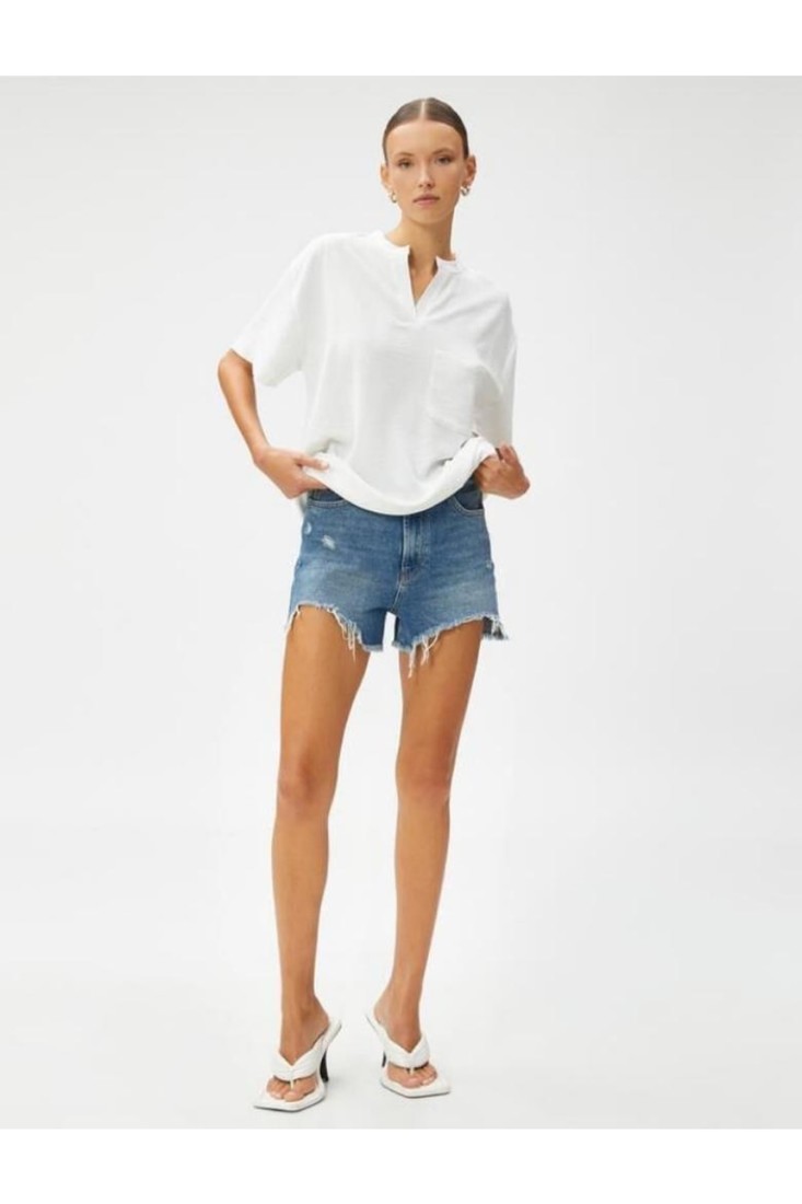 Koton Short Sleeve Blouse With Pockets Judge Collar