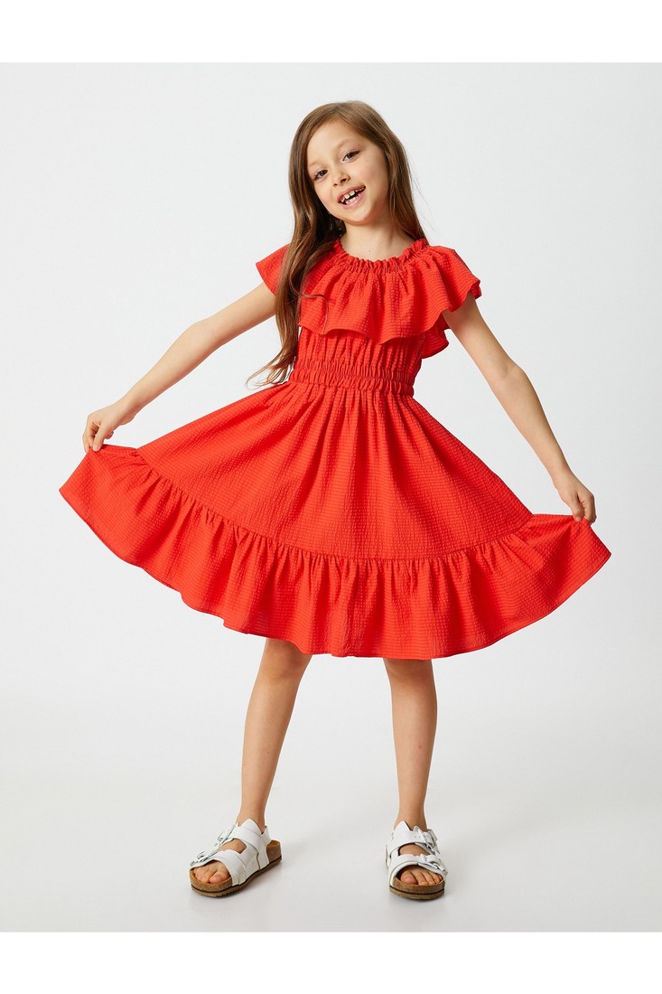 Koton Ruffle Off Shoulder Tiered Midi Dress