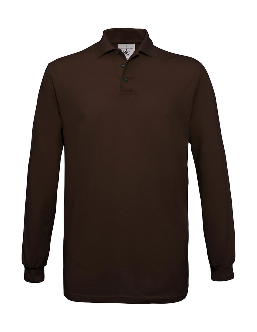 Pánske polo tričko B&C Safran s dlhým rukávom - hnedé, XL