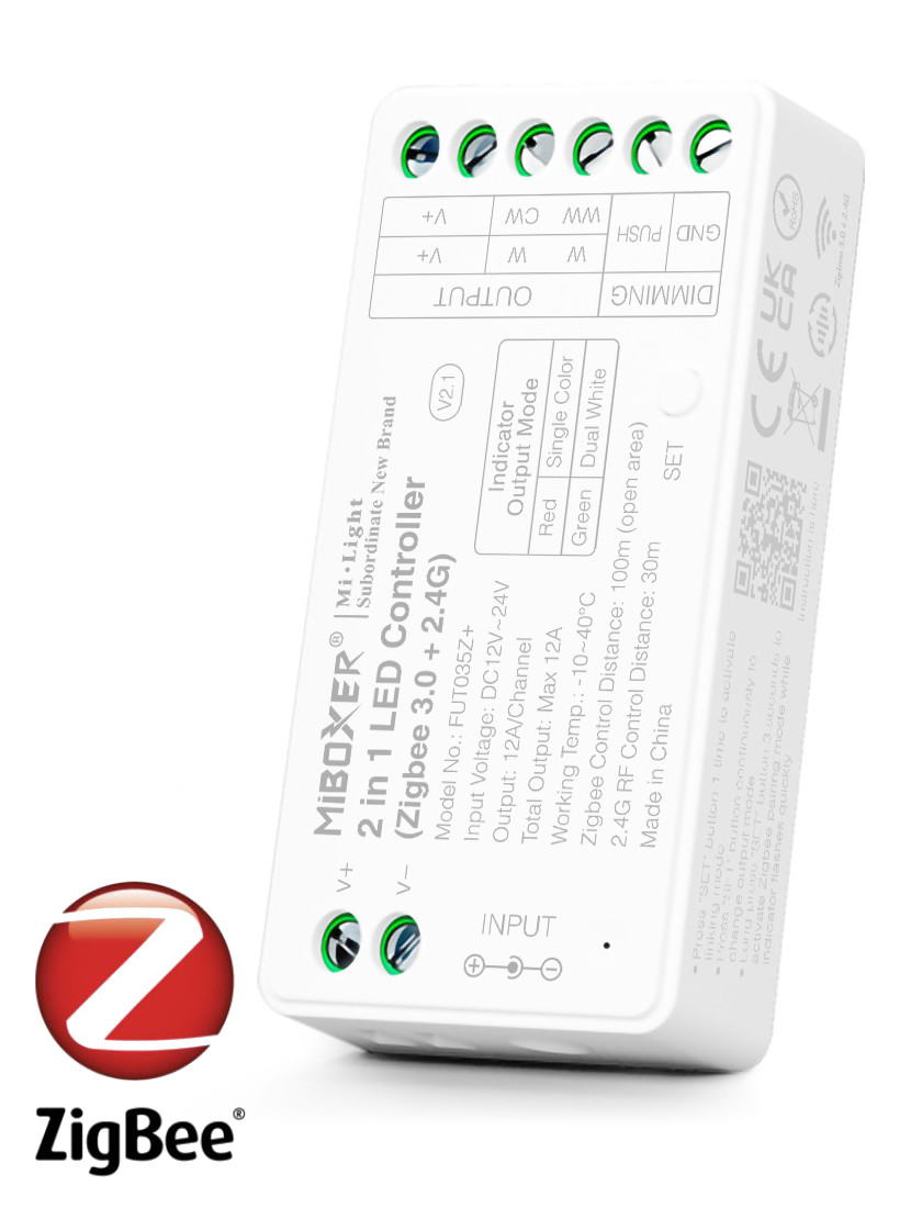 LED Solution Mi-Light MiBoxer SMART ZIGBEE+RF Prijímač 2v1 pre jednofarebné a CCT LED pásiky FUT035ZPLUS