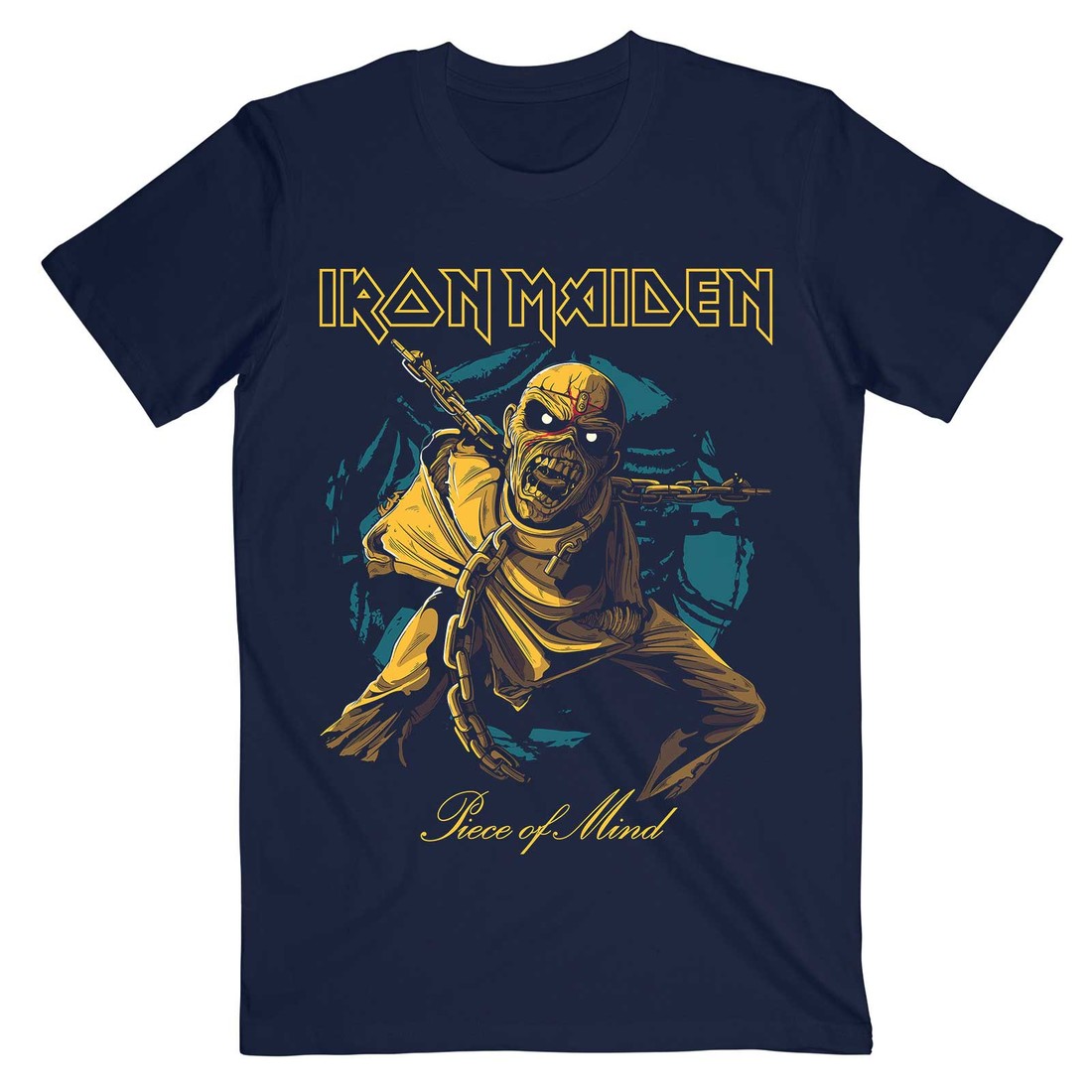 Iron Maiden tričko Piece of Mind Gold Eddie Modrá S