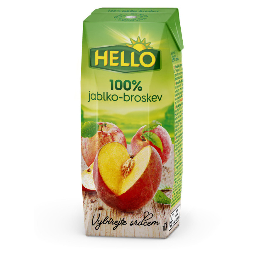 HELLO 100% Jablková šťava broskyňa 250 ml x 18 kusov