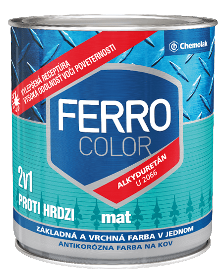 FERRO COLOR U 2066 MAT - Matná antikorózna farba 2v1 1999 - čierna 2,5 L