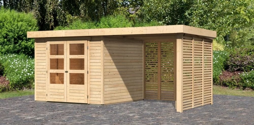 Drevený záhradný domček ASKOLA 3,5 s prístavkom 240 Lanitplast