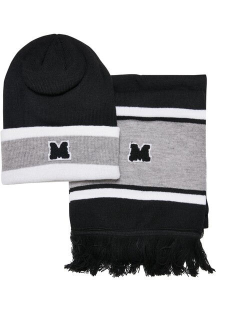 Urban Classics College Team Package Beanie and Scarf black/heathergrey/white - UNI