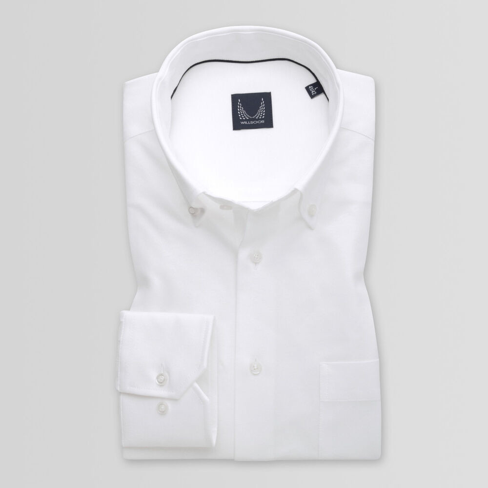 Pánska slim fit košeľa v bielej farbe s hladkým vzorom 15062