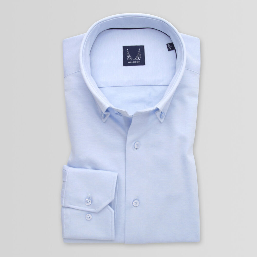 Pánska slim fit košeľa svetlomodrej farby s hladkým vzorom 15064