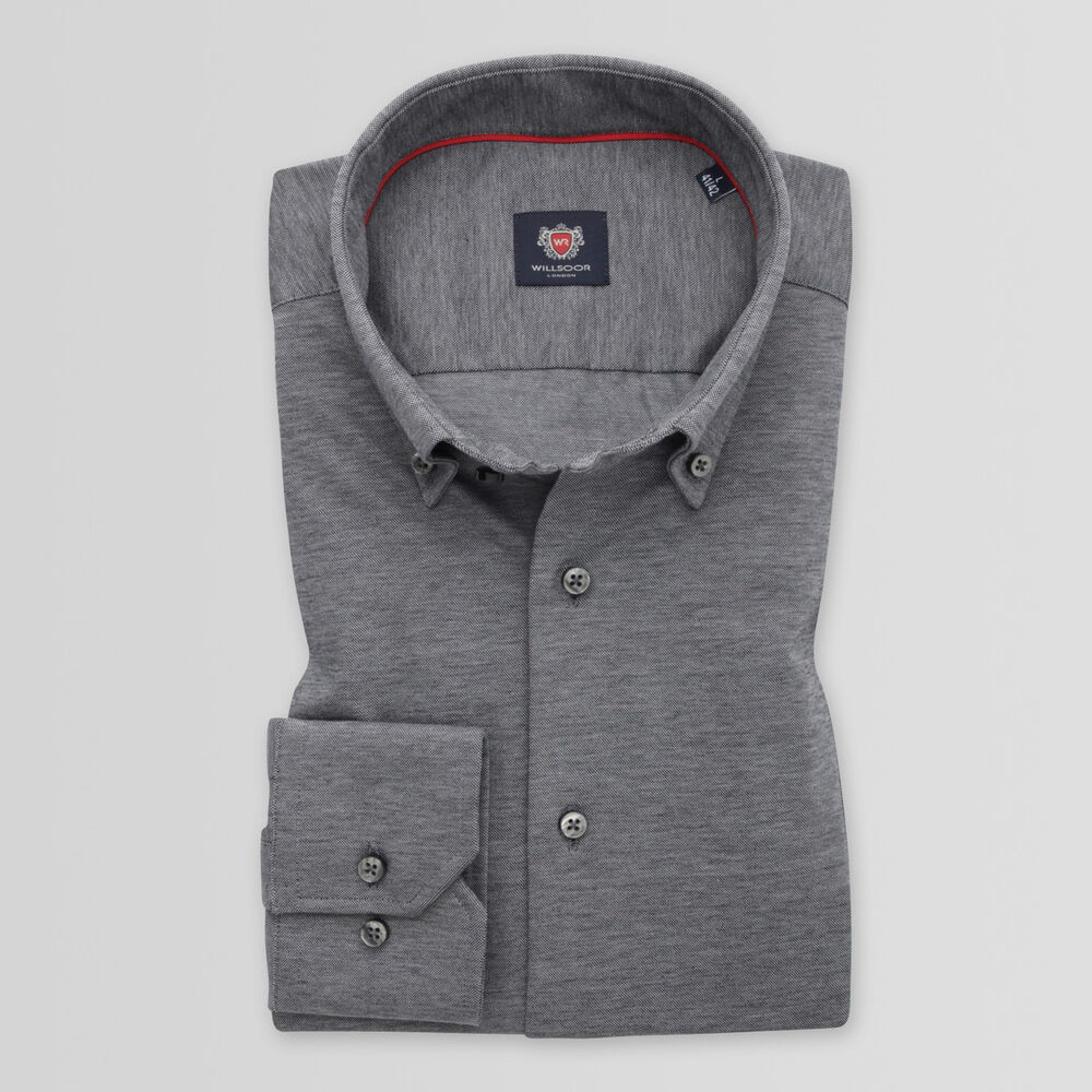 Pánska slim fit košeľa sivej farby s hladkým vzorom 15066