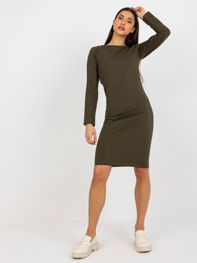Khaki casual sweatshirt dress with long sleeves