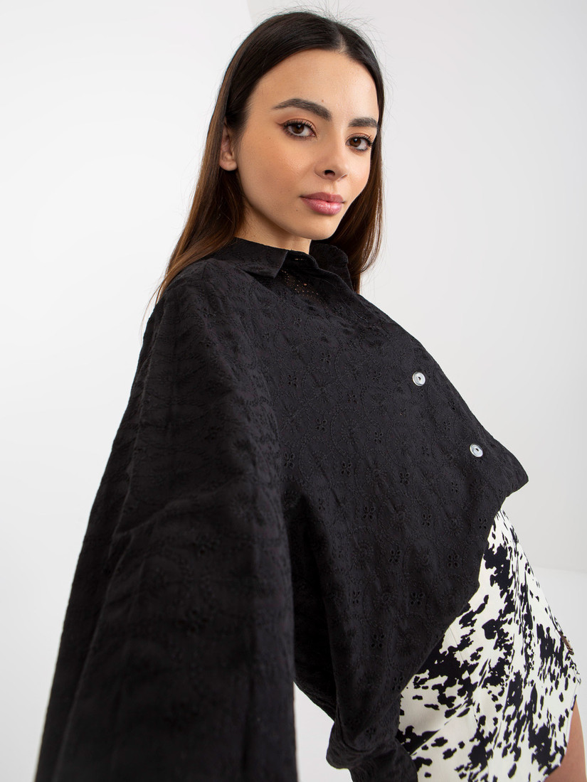 Black openwork oversize shirt with embroidery