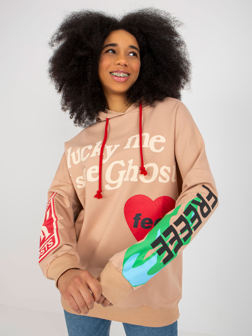 Camel printed sweatshirt with hood