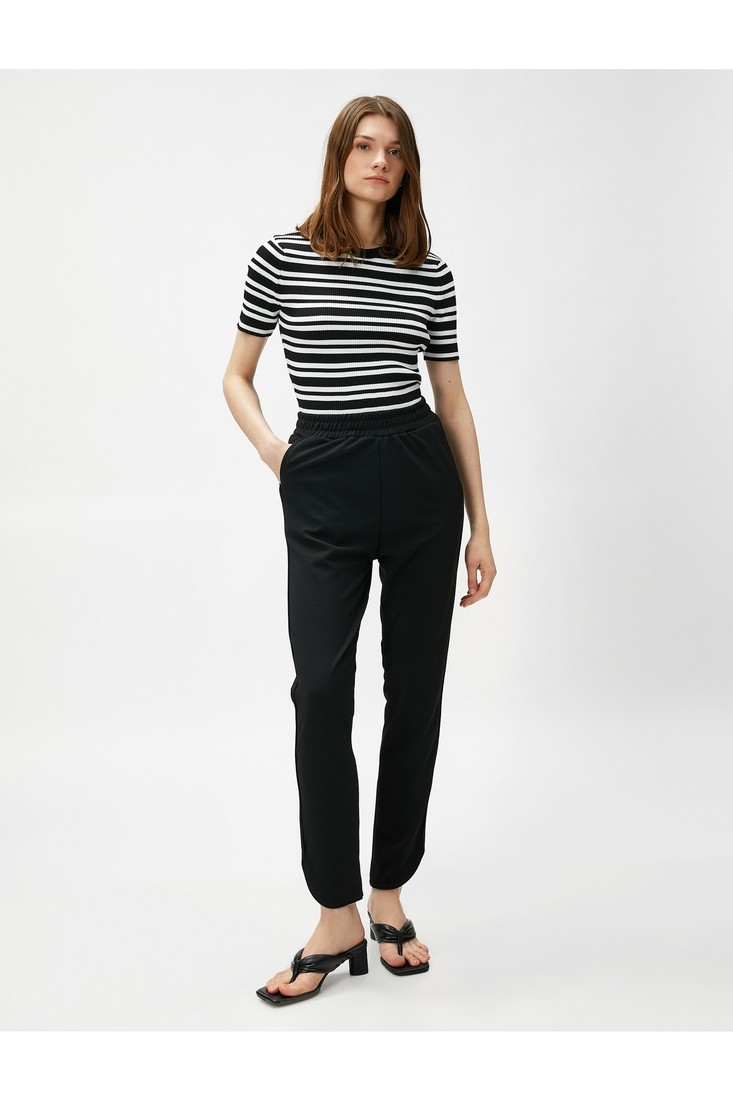 Koton Elastic Waist Trousers Skinny Leg Slit