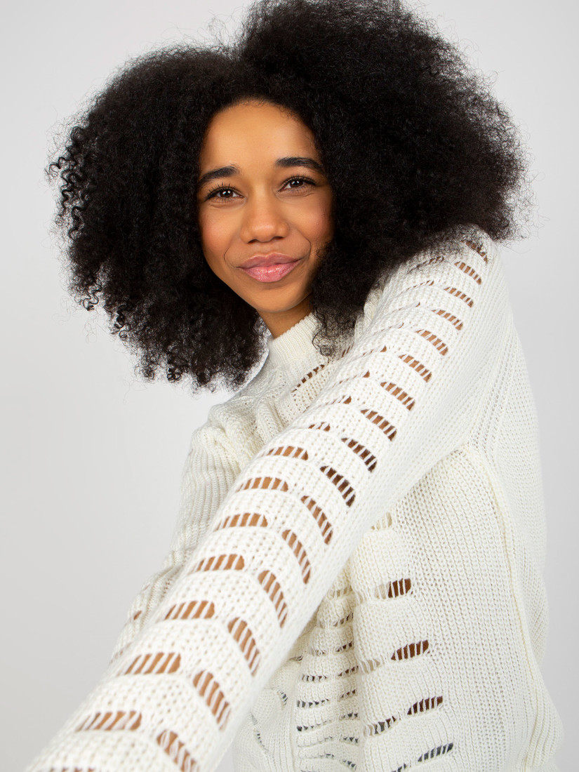 Openwork oversize Ecru sweater with round neckline