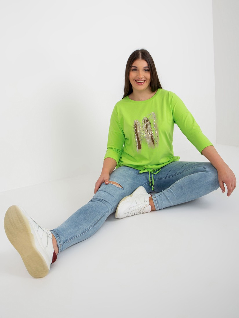 Lime green women's blouse plus size with rhinestones