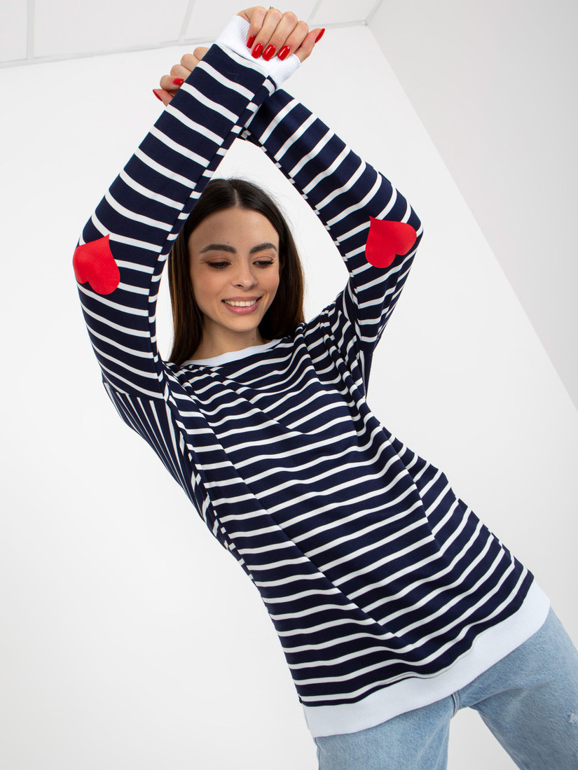 RUE PARIS white and navy striped sweatshirt with slit