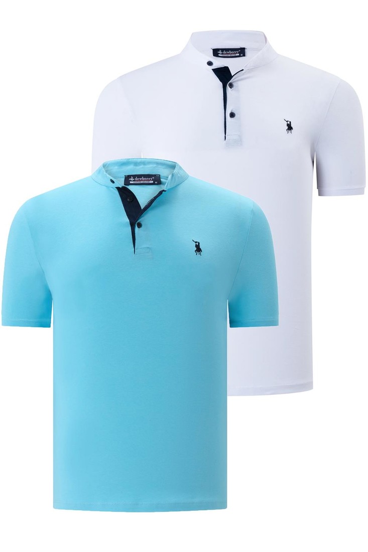 DUAL SET T8560 DEWBERRY MENS T-SHIRT-WHITE-CYAN