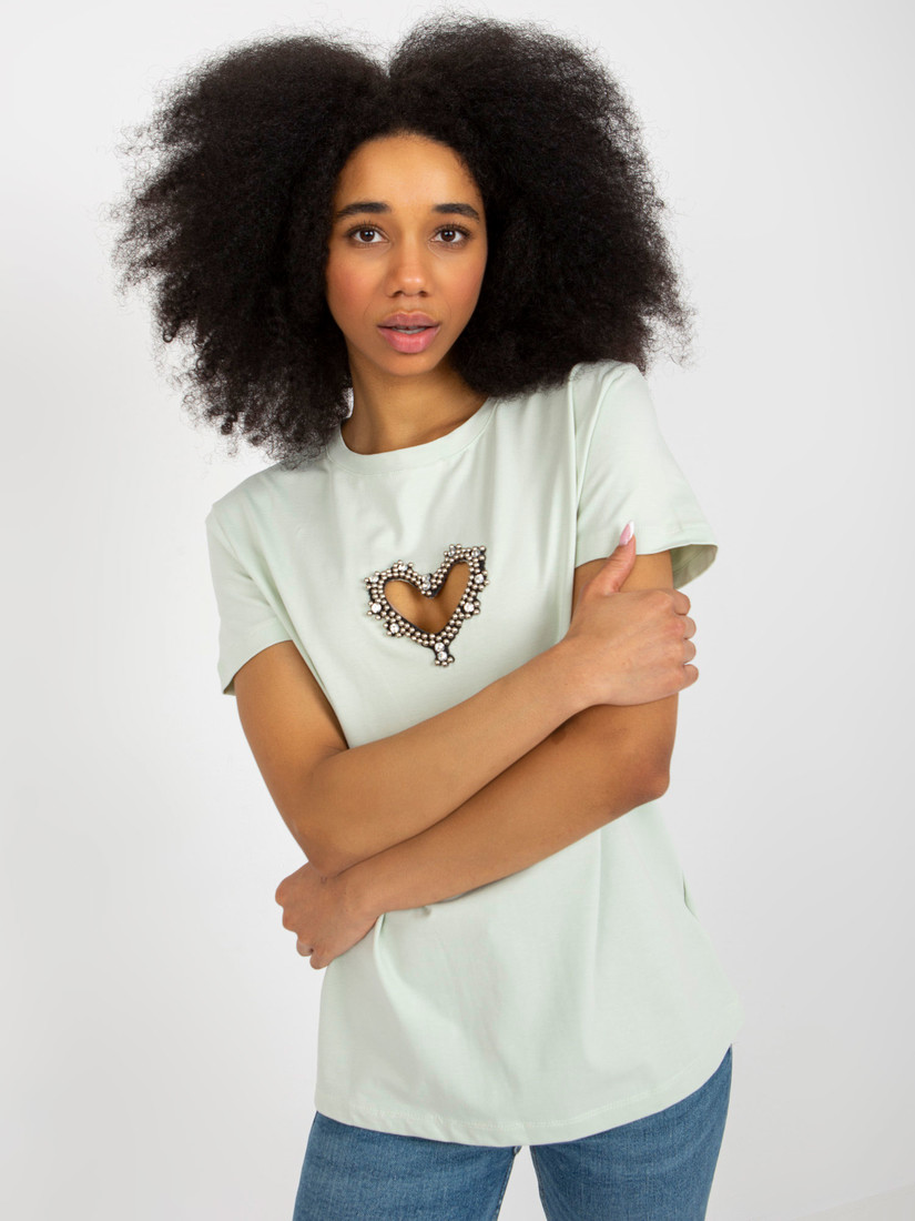 Bright mint t-shirt with application and cutout