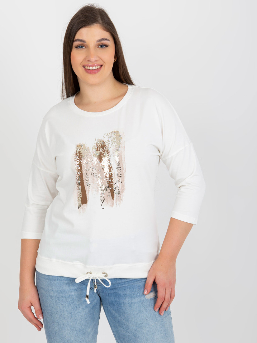 Ecru women's blouse plus sizes with rhinestones