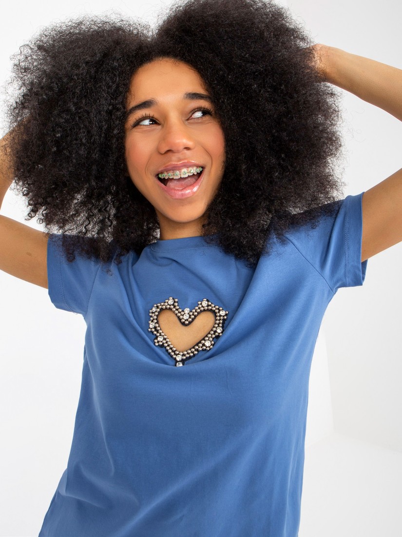 Dark blue women's T-shirt with application