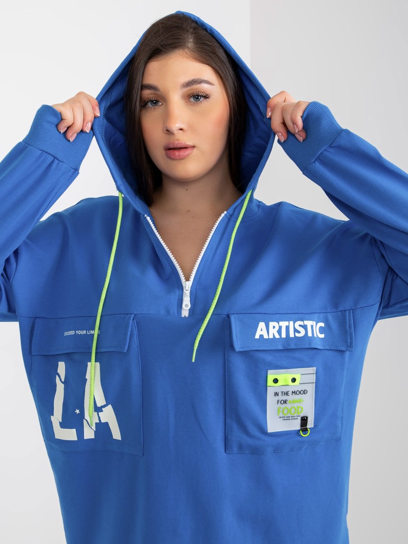 Dark blue sweatshirt plus size longline with slogans