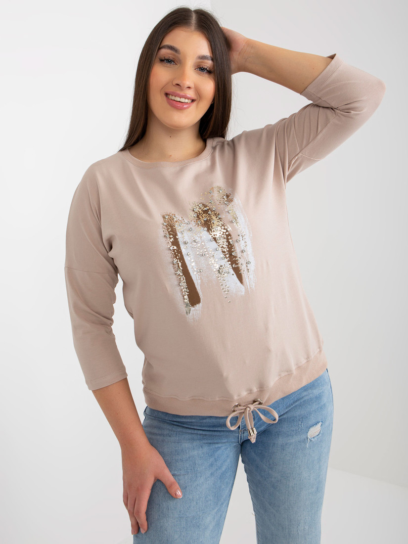 Lady's blouse plus size with application - beige