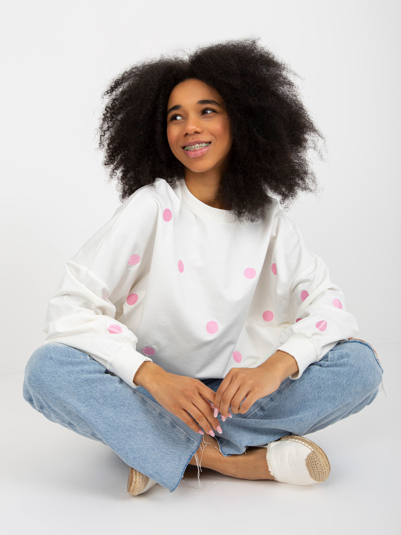 Ecru sweatshirt without hood in polka dot