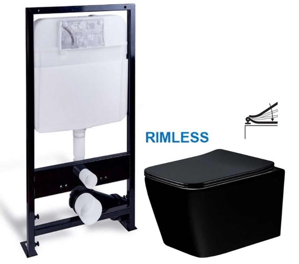 PRIM - predstenový inštalačný systém bez tlačidla+ WC MEXEN TEO ČERNÁ Rimless + SEDADLO PRIM_20/0026 X ME02