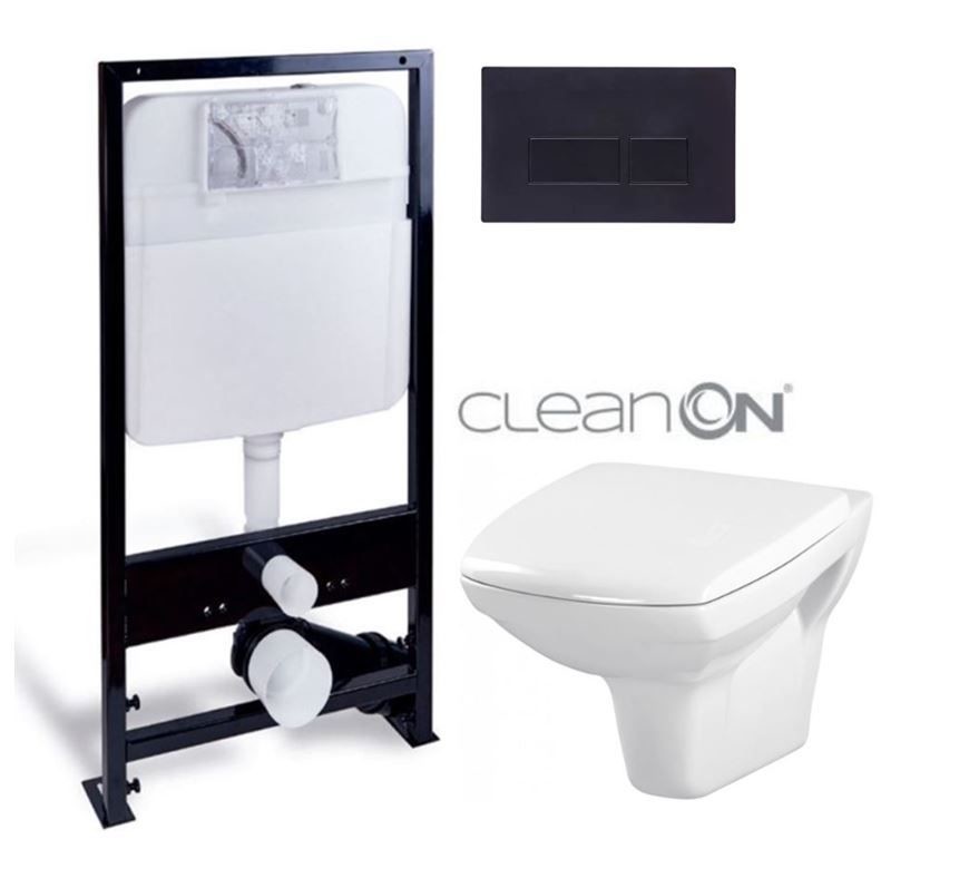 PRIM - predstenový inštalačný systém s čiernym tlačidlom 20/0044 + WC CERSANIT CLEANON CARINA + SEDADLO PRIM_20/0026 44 CA2
