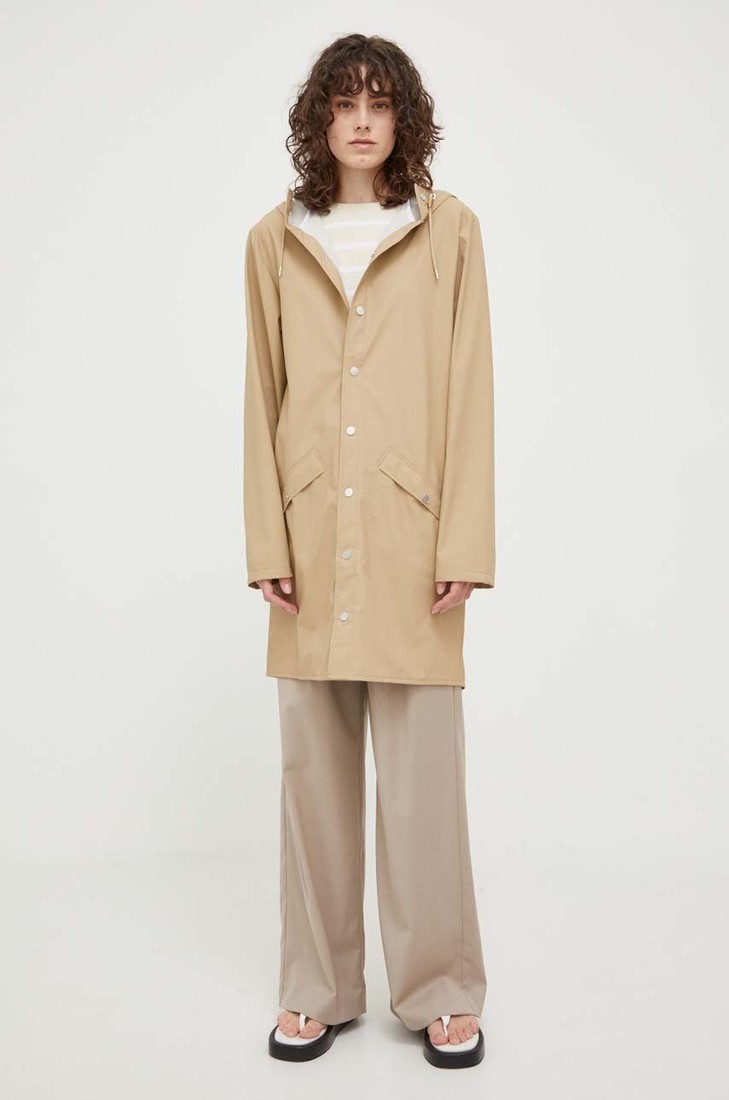Nepremokavá bunda Rains 12020 Long Jacket béžová farba, prechodná