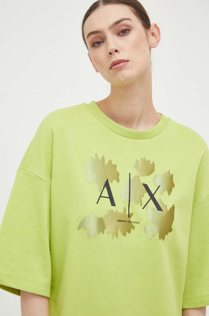 Mikina Armani Exchange dámska, zelená farba, s potlačou