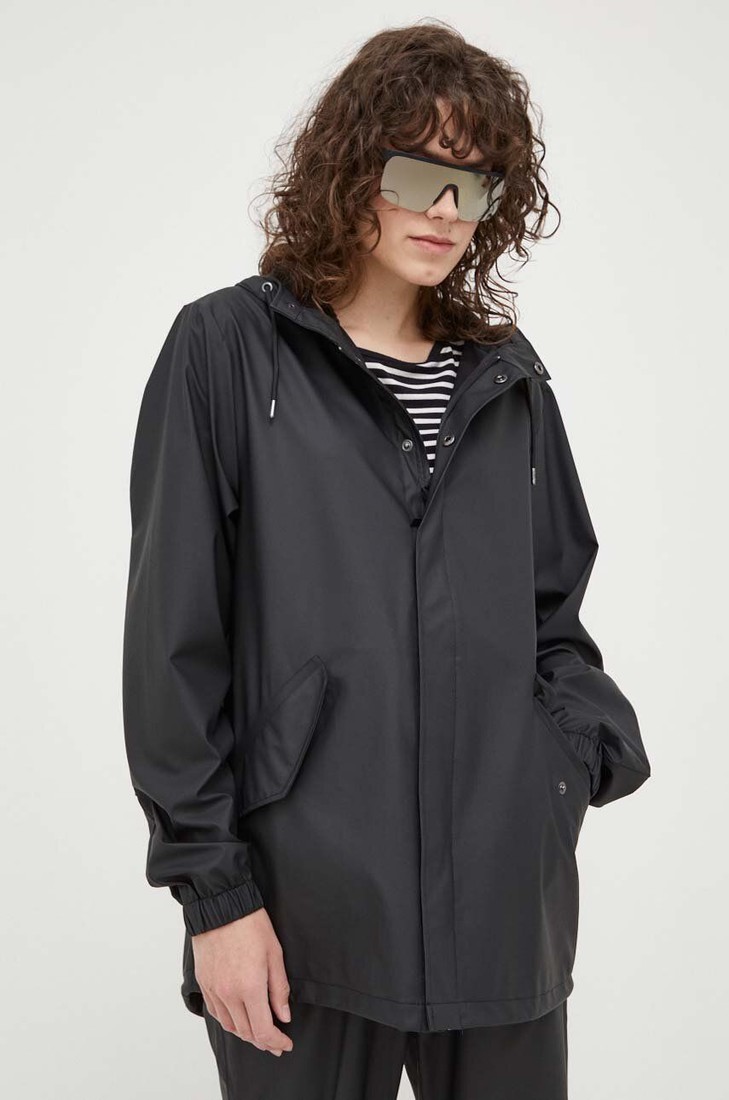 Nepremokavá bunda Rains 18010 Fishtail Jacket čierna farba, prechodná