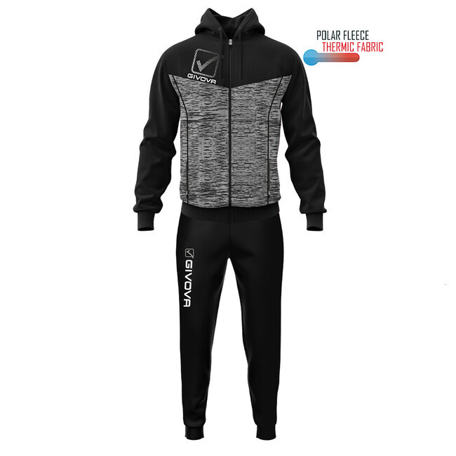 TUTA VISA MELANGE CON CAPPUCCIO POLARFLEECE NERO/GRIGIO SCURO MELANGE Tg. 2XL