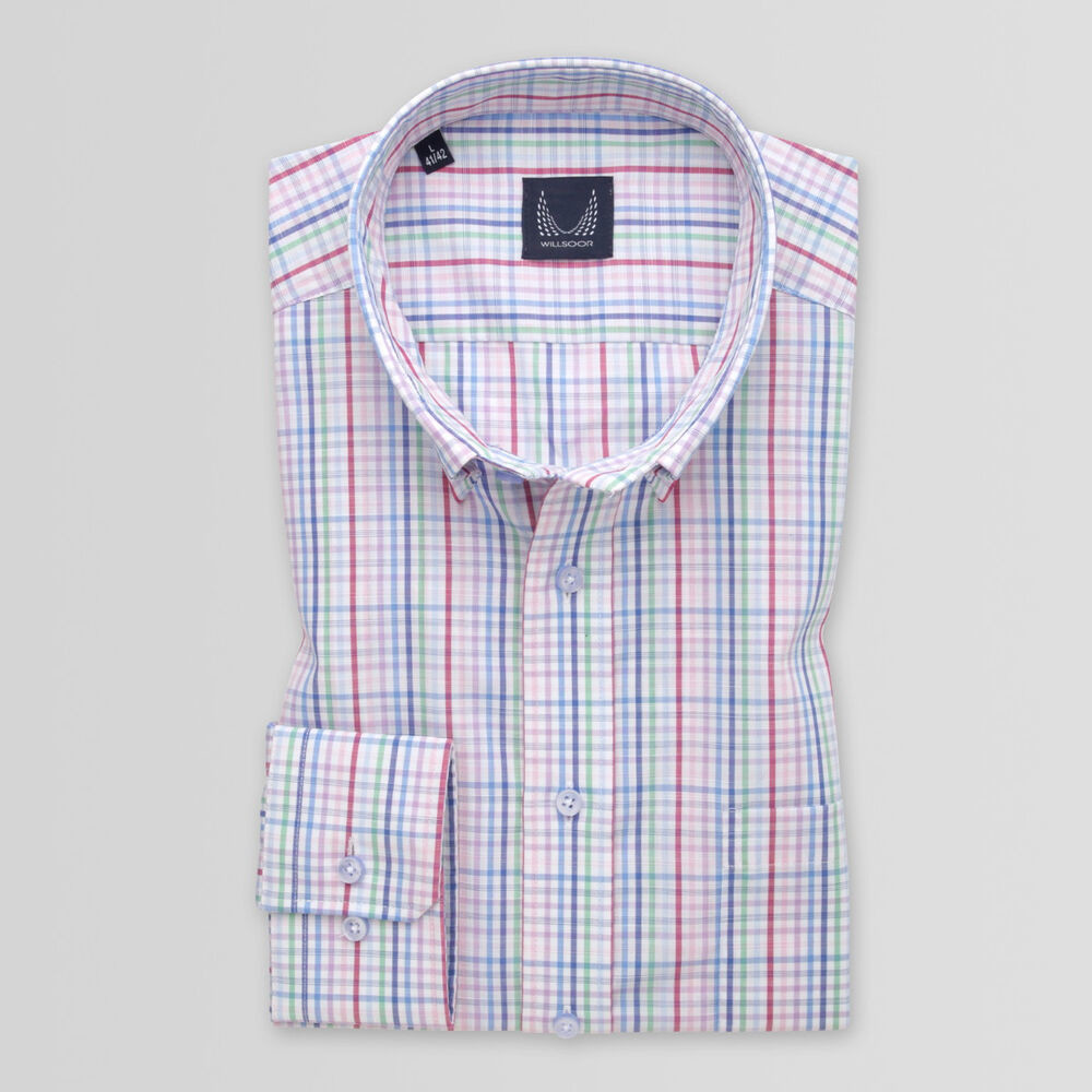 Pánska slim fit košeľa s farebným károvaným vzorom 15086