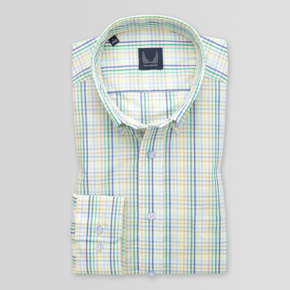 Pánska slim fit košeľa s trojfarebným károvaným vzorom 15088