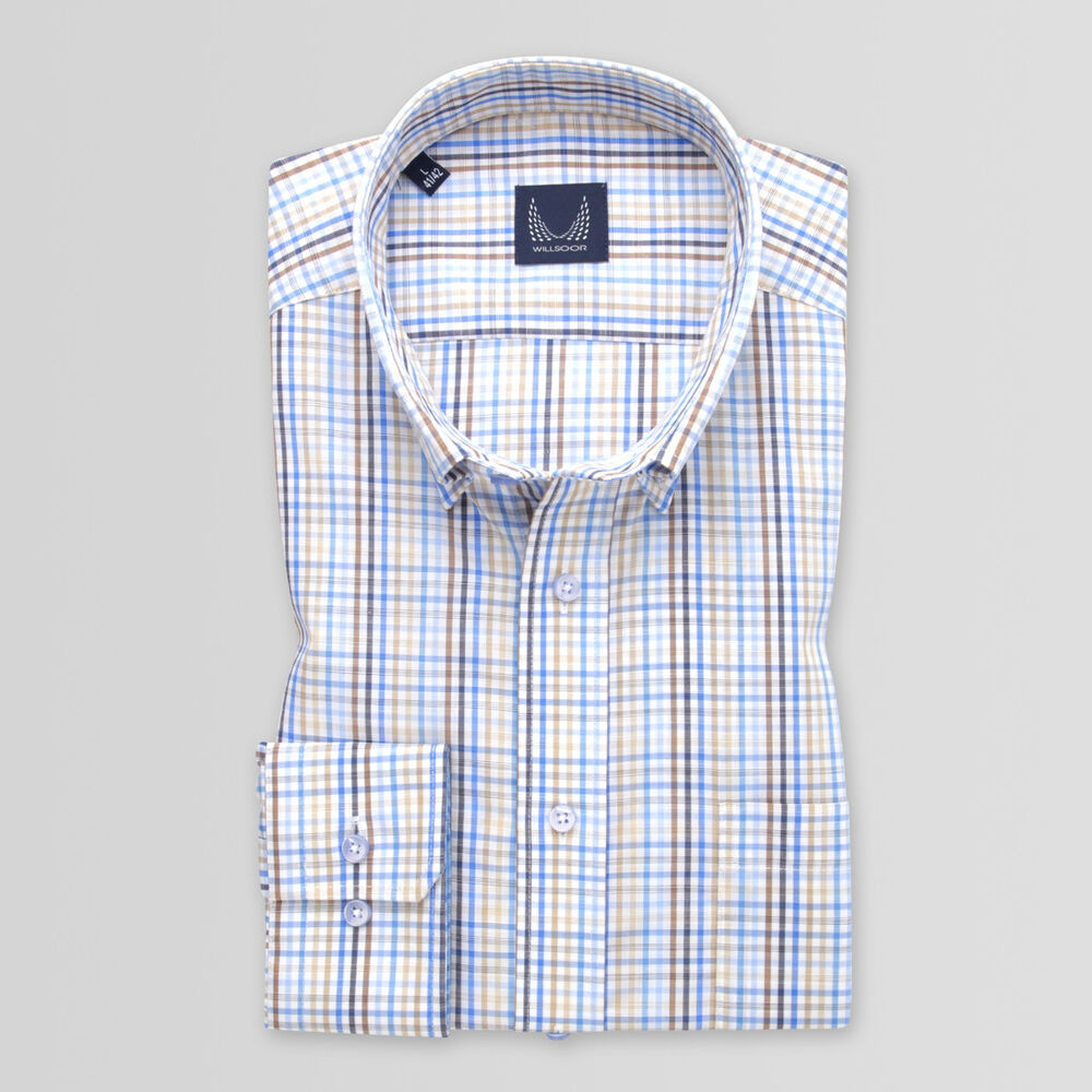 Pánska slim fit košeľa s trojfarebným károvaným vzorom 15090