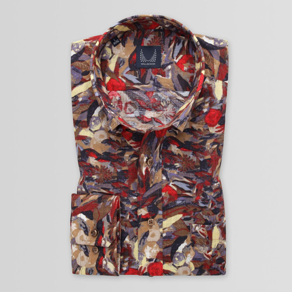 Pánska slim fit košeľa s farebným vzorom kvetov a lístia 15094