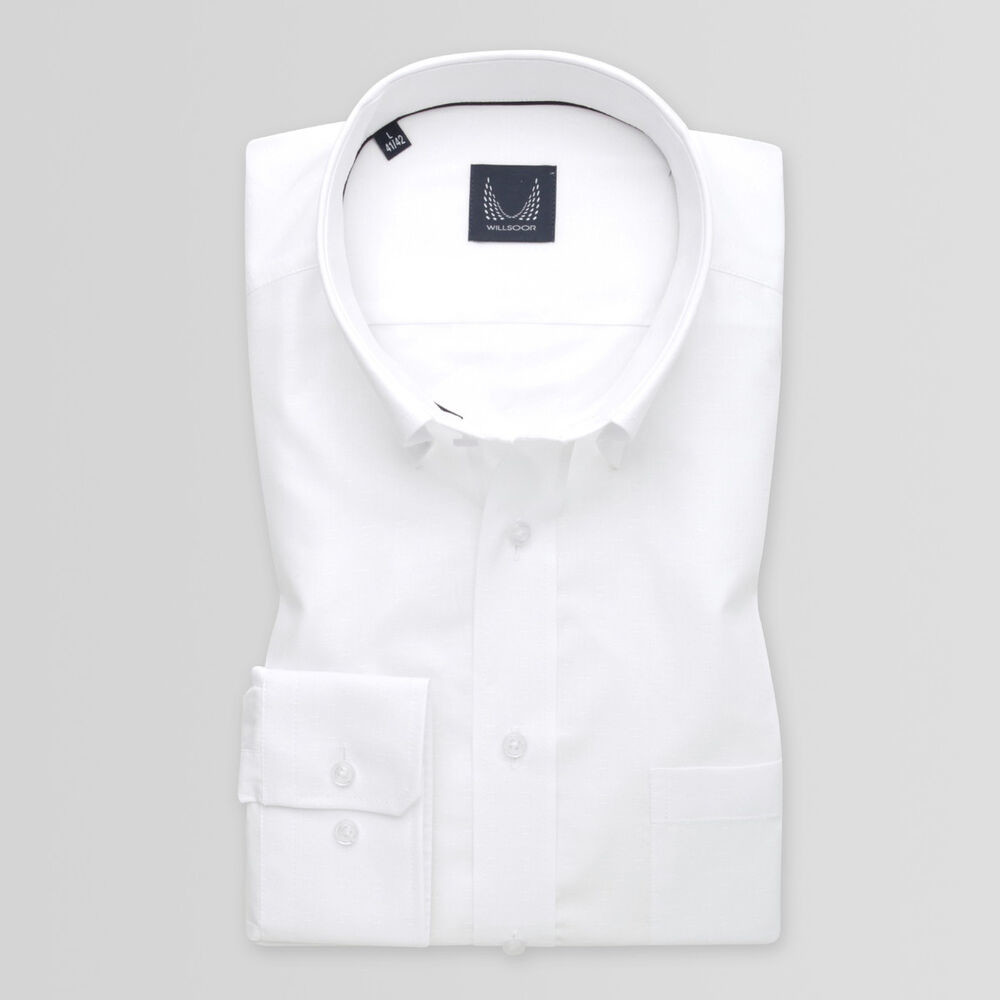 Pánska slim fit košeľa biela s jemným pruhovaným vzorom 15098