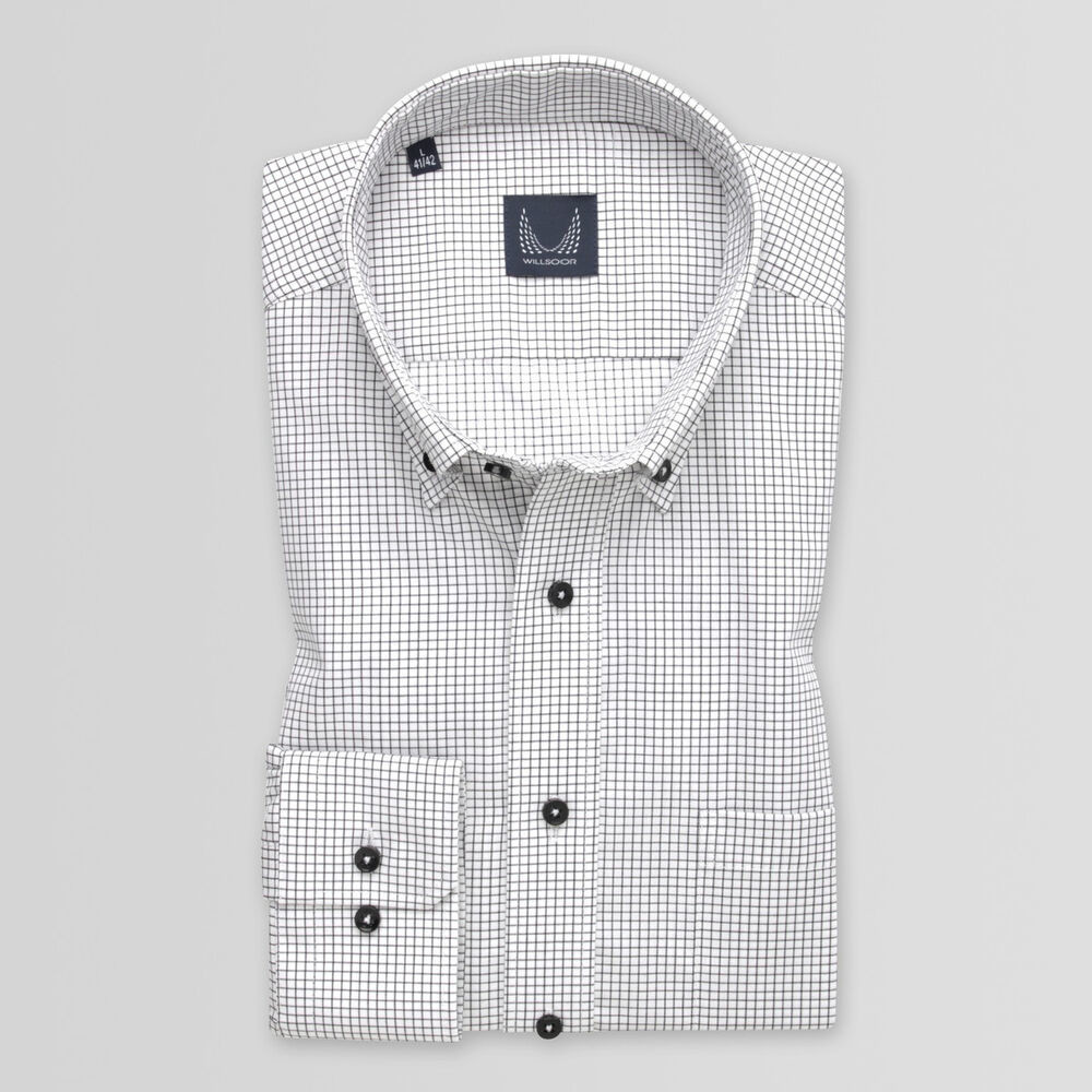 Pánska slim fit košeľa biela s čiernym károvaným vzorom 15100