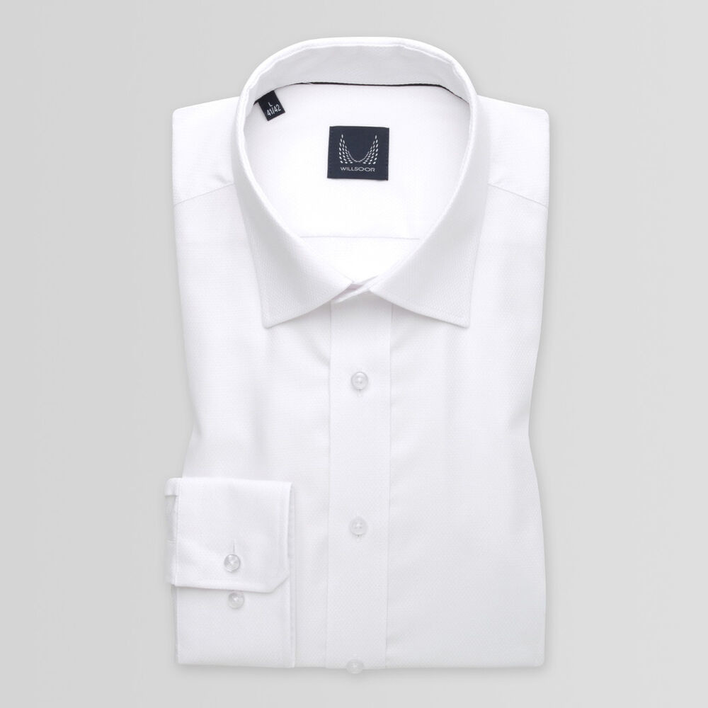 Pánska slim fit košeľa bielej farby s jemným vzorom 15102