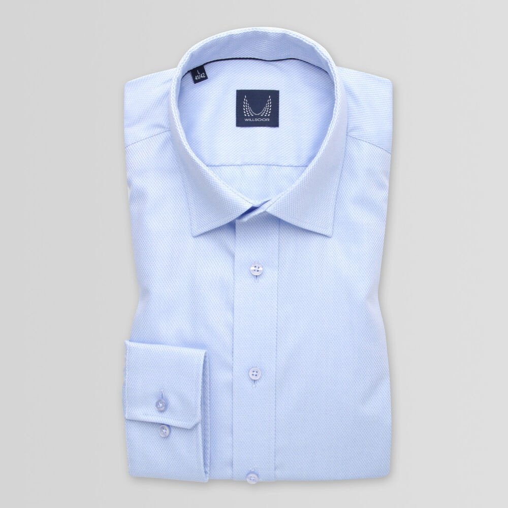 Pánska slim fit košeľa svetlomodrej farby s jemným vzorom 15104