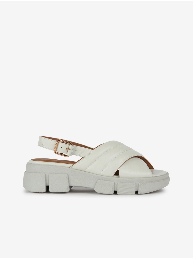 Cream Women's Leather Sandals on Geox Platform - Women