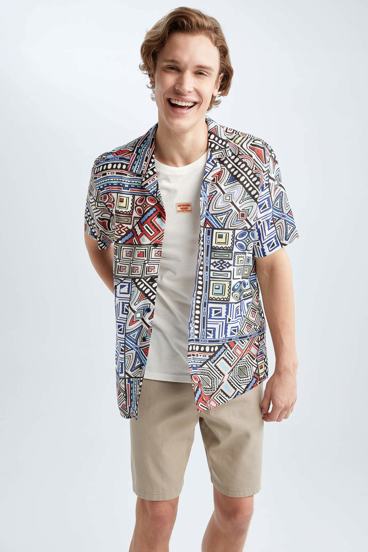 DEFACTO Regular Fit viscose Printed Short Sleeve Shirt