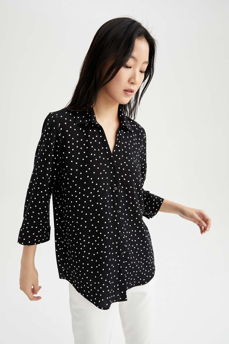 DEFACTO Regular Fit V Neck Long Sleeve Printed Shirt