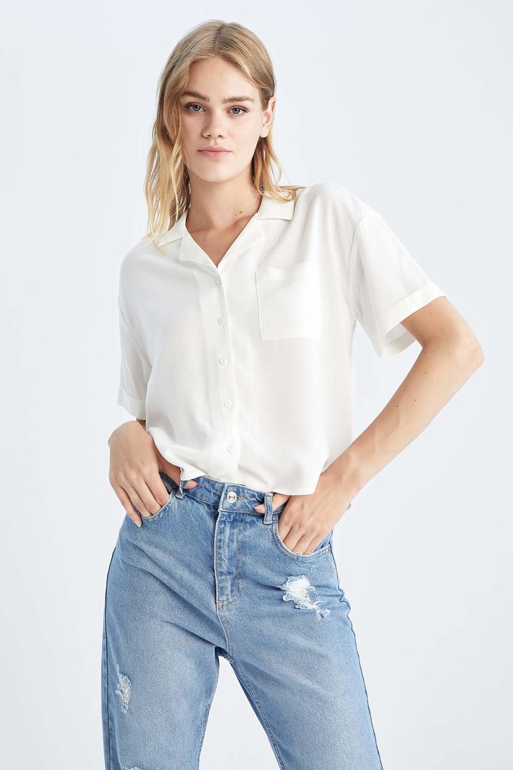 DEFACTO Relax Fit Pajama Collar Short Sleeve Shirt