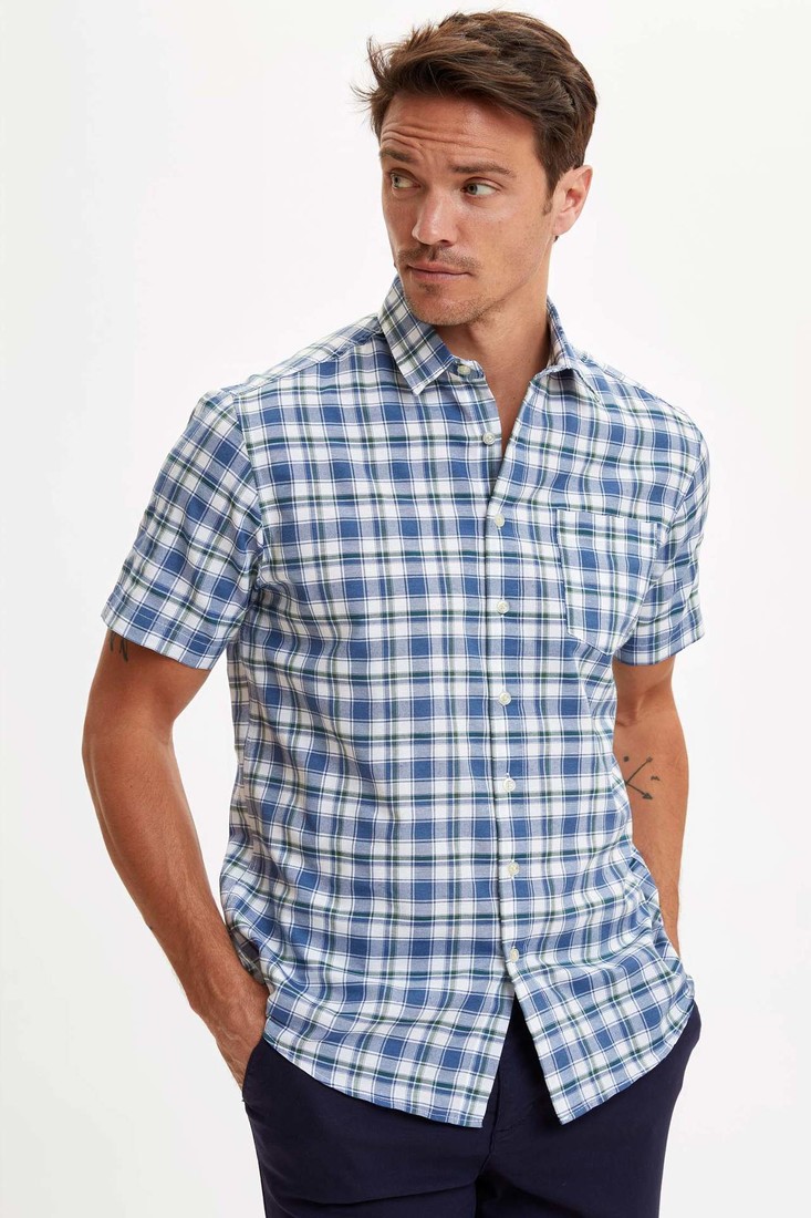 DEFACTO Regular Fit Short Sleeve Plaid Shirt
