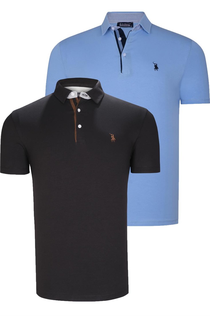 DUAL SET T8582 DEWBERRY MENS T-SHIRT-BLACK-LIGHT BLUE