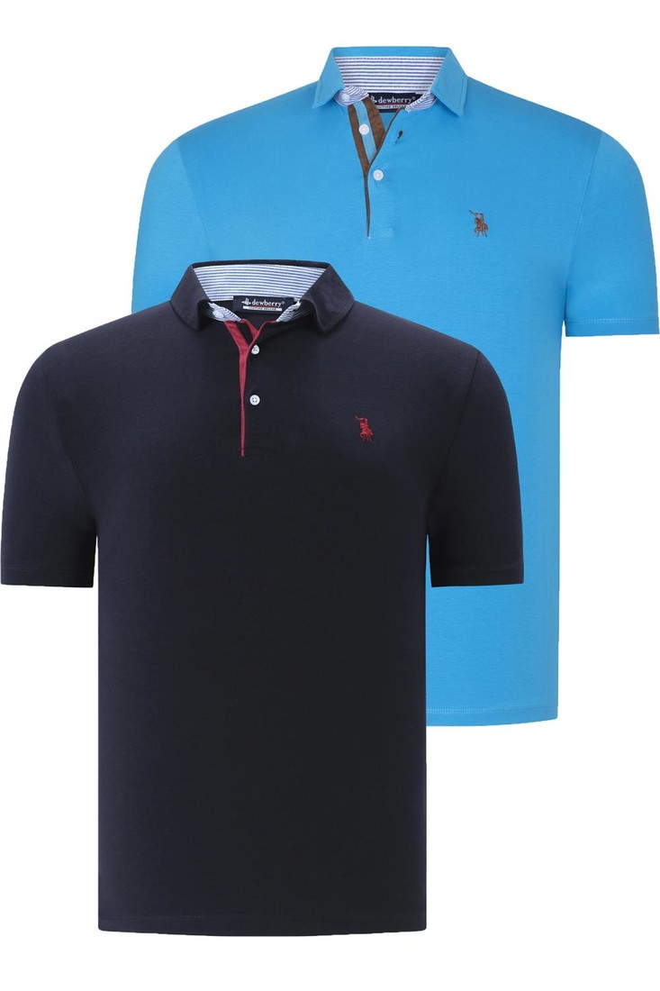 DUAL SET T8582 DEWBERRY MENS T-SHIRT-NAVY BLUE-DARK TURQUOISE