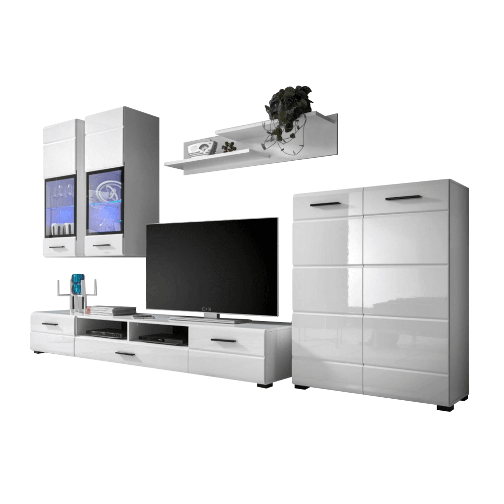 Obývací stěna, bílá extra vysoký lesk HG, ARCTIC