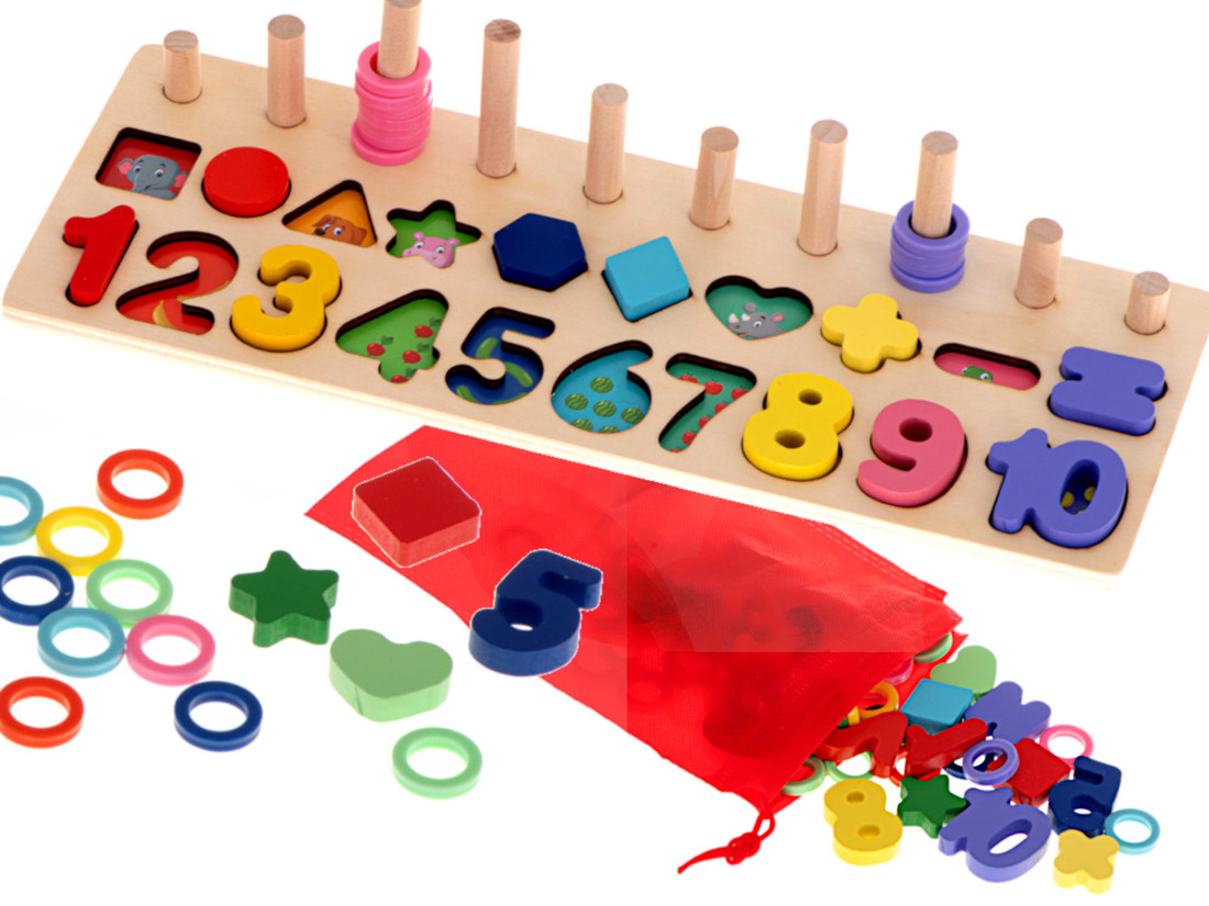KIK Montessori drevený triedič čísel 3v1 13x36cm