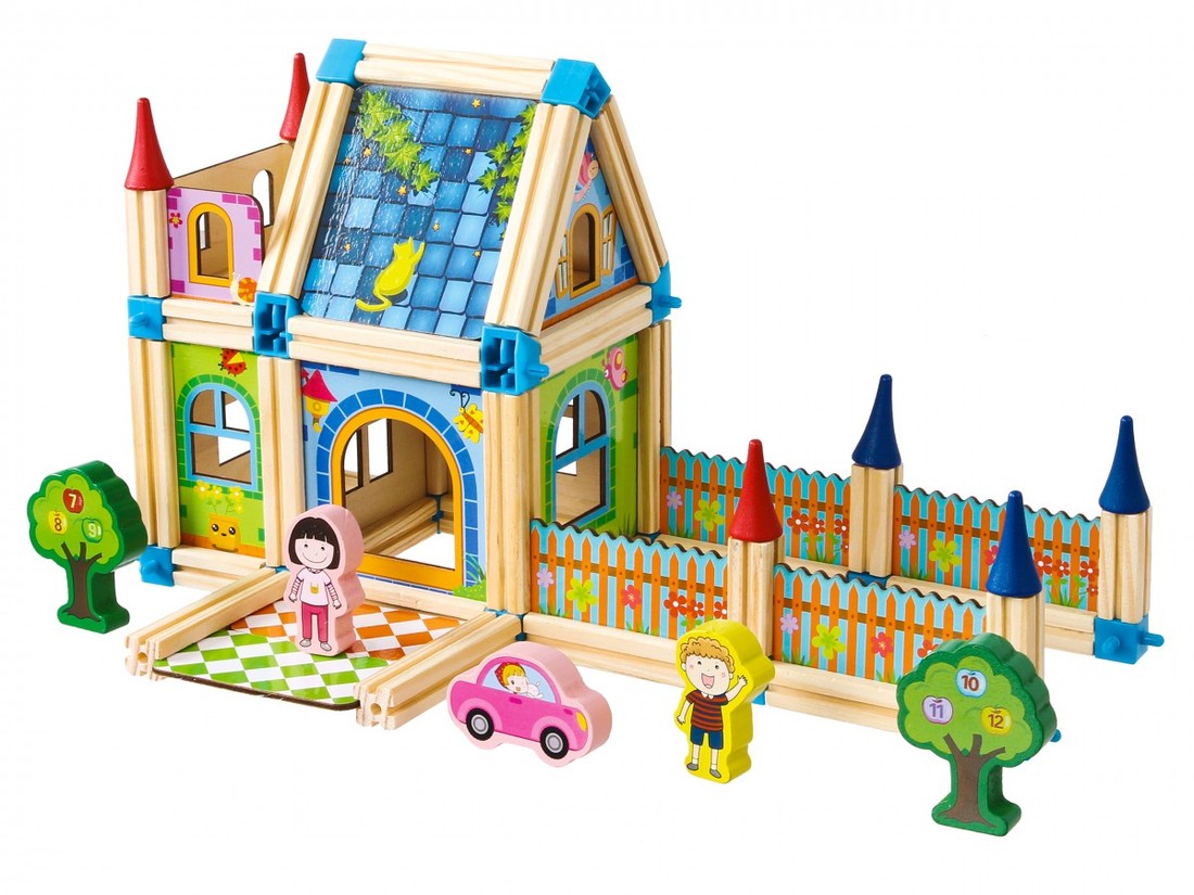 Drevené stavebné kocky 6v1 House EcoToys hnedé